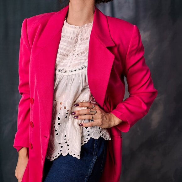 Vintage Ellen Tracy for Linda Allard 80's Hot Pink 100% Silk Blazer Jacket Size - Picture 3 of 12